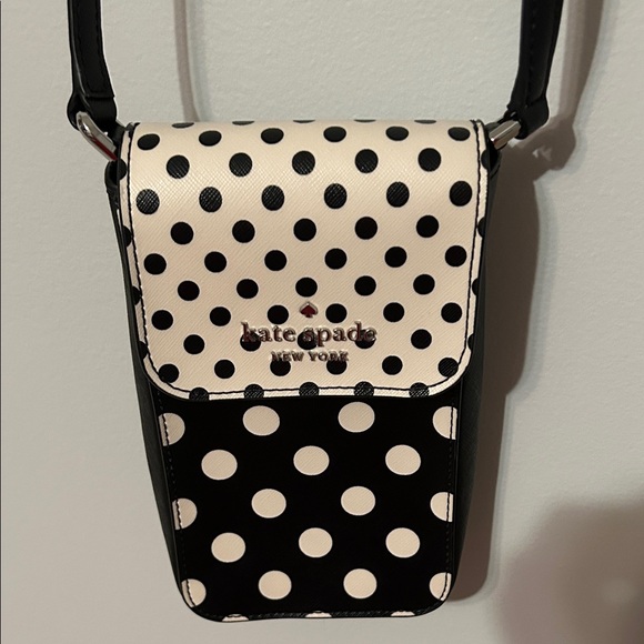 kate spade Handbags - Kate Spade Black and White Polka Dot Crossbody Bag/cell phone bag. Adjust strap.
